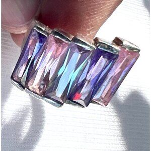 Stunning Sterling Silver 925 Ring With Pink & Purple Gradient Baguette Stones .5